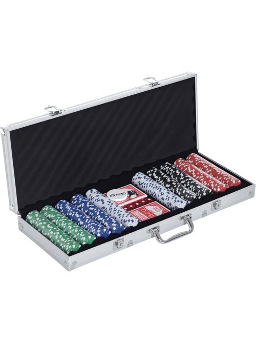 Mallette professionnelle de poker 500 jetons 2 jeux de cartes 5 dés bouton dealer 2 clés alu - Kiabi