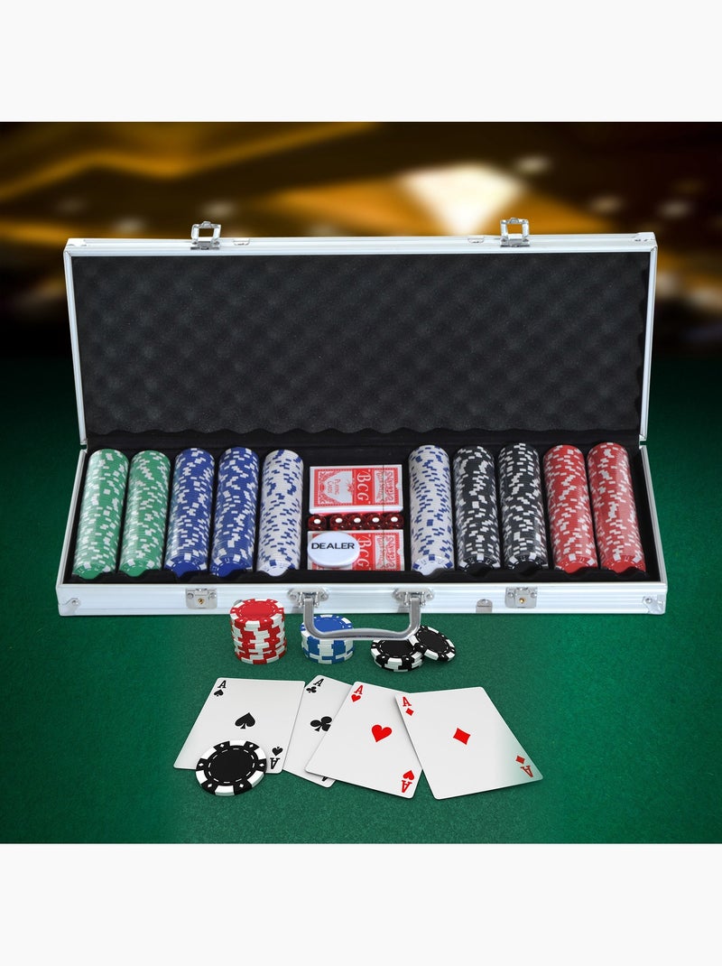 Mallette professionnelle de poker 500 jetons 2 jeux de cartes 5 dés bouton dealer 2 clés alu N/A - Kiabi