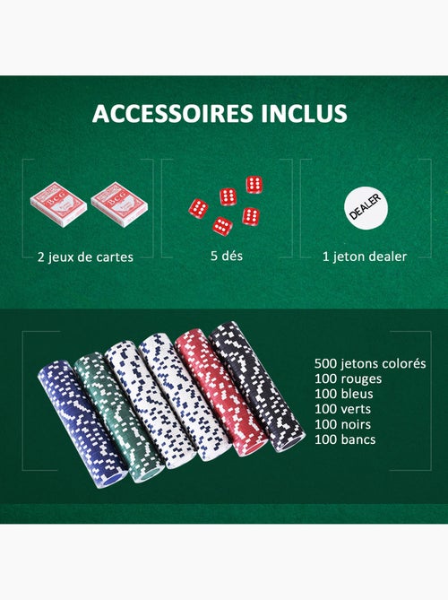 Mallette professionnelle de poker 500 jetons 2 jeux de cartes 5 dés bouton dealer 2 clés alu - Kiabi