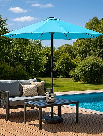 MANAROLA - Parasol circulaire 3m droit avec LED bleu en aluminium