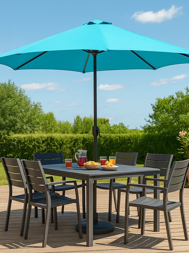 MANAROLA Parasol bleu rond 2,92 x 2,92 m led Bleu Gris - Kiabi