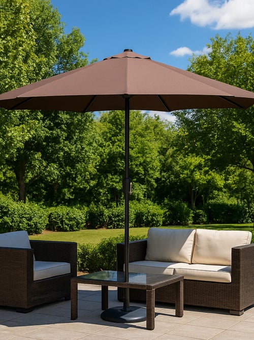 MANAROLA Parasol marron rond 2,92 x 2,92 m led - Kiabi