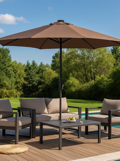 MANAROLA Parasol marron rond 2,92 x 2,92 m led - Kiabi