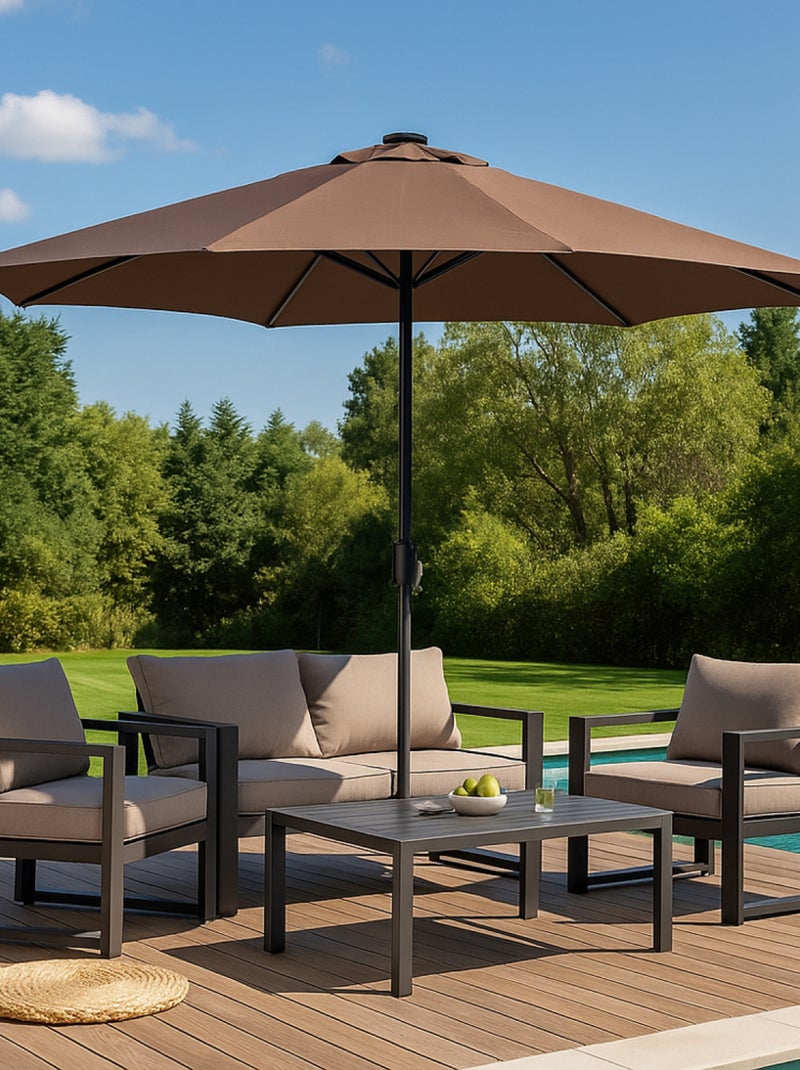 MANAROLA Parasol  marron  rond 2,92 x 2,92 m led Gris Marron - Kiabi