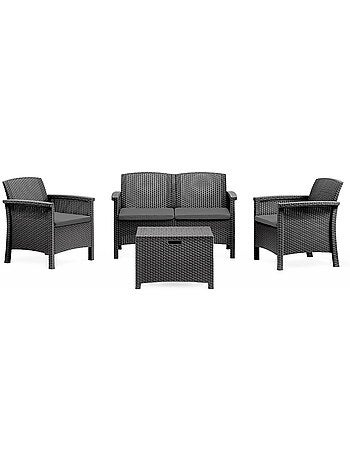 MANIZA Salon de jardin 4 places effet résine tressée gris anthracite avec table basse