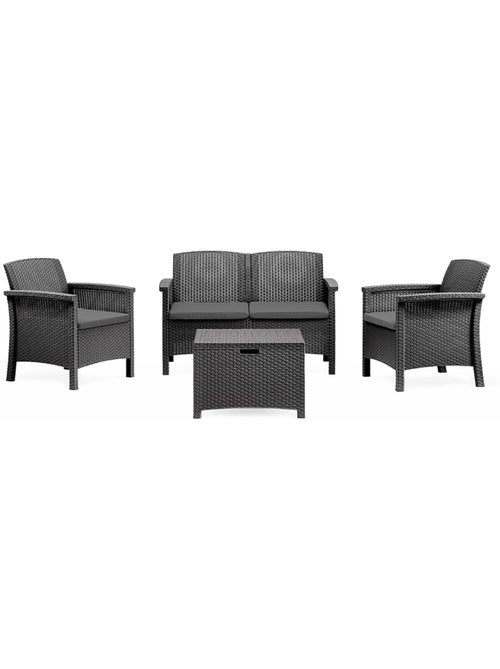 MANIZA Salon de jardin 4 places effet résine tressée gris anthracite avec table basse - Kiabi