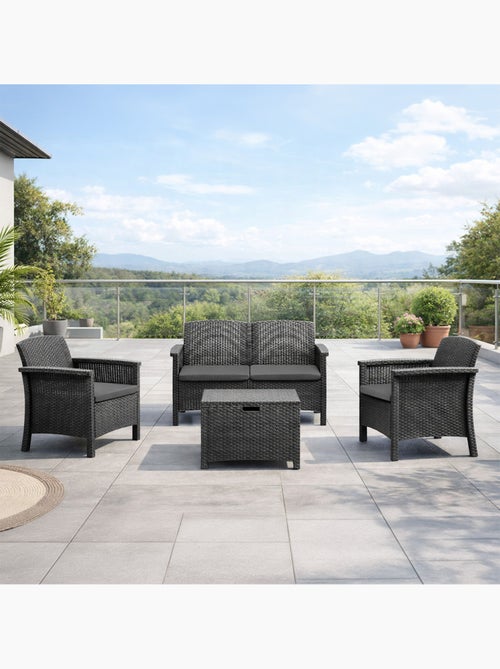 MANIZA Salon de jardin 4 places effet résine tressée gris anthracite avec table basse - Kiabi