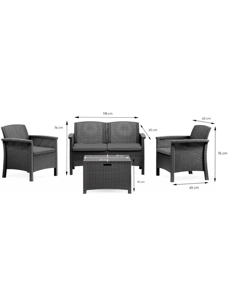 MANIZA Salon de jardin 4 places effet résine tressée gris anthracite avec table basse Gris - Kiabi