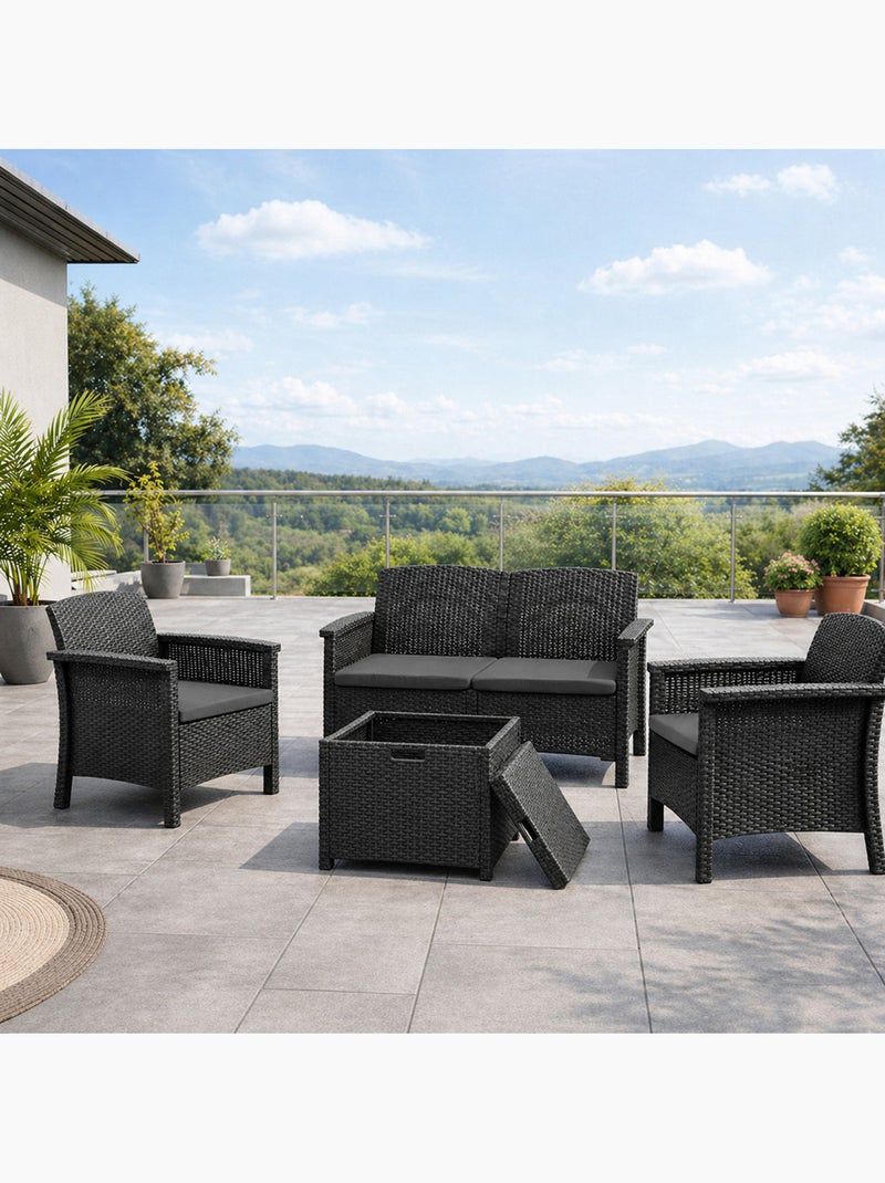 MANIZA Salon de jardin 4 places effet résine tressée gris anthracite avec table basse Gris - Kiabi