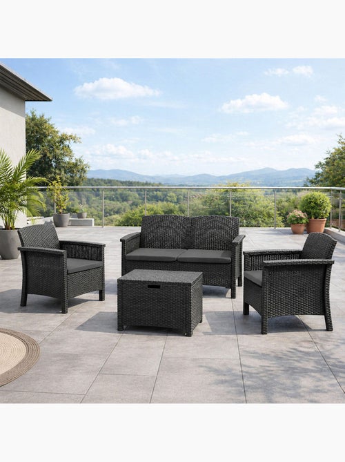 MANIZA Salon de jardin 4 places effet résine tressée gris anthracite avec table basse - Kiabi