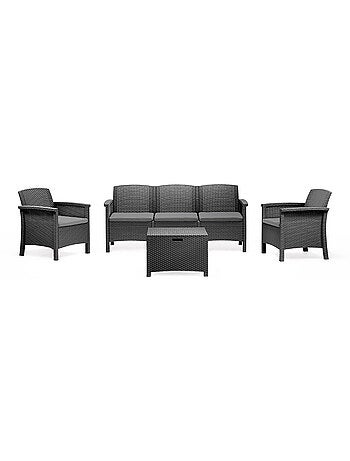 MANIZA Salon de jardin 5 places effet résine tressée gris anthracite avec table basse