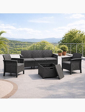 MANIZA Salon de jardin 5 places effet résine tressée gris anthracite avec table basse
