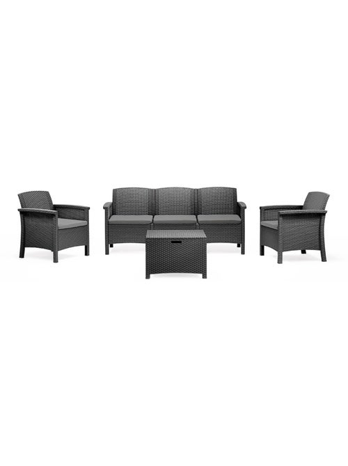 MANIZA Salon de jardin 5 places effet résine tressée gris anthracite avec table basse - Kiabi