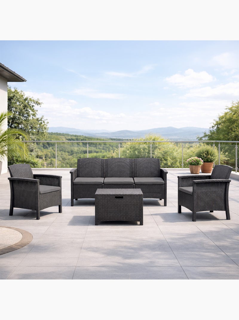 MANIZA Salon de jardin 5 places effet résine tressée gris anthracite avec table basse Gris - Kiabi