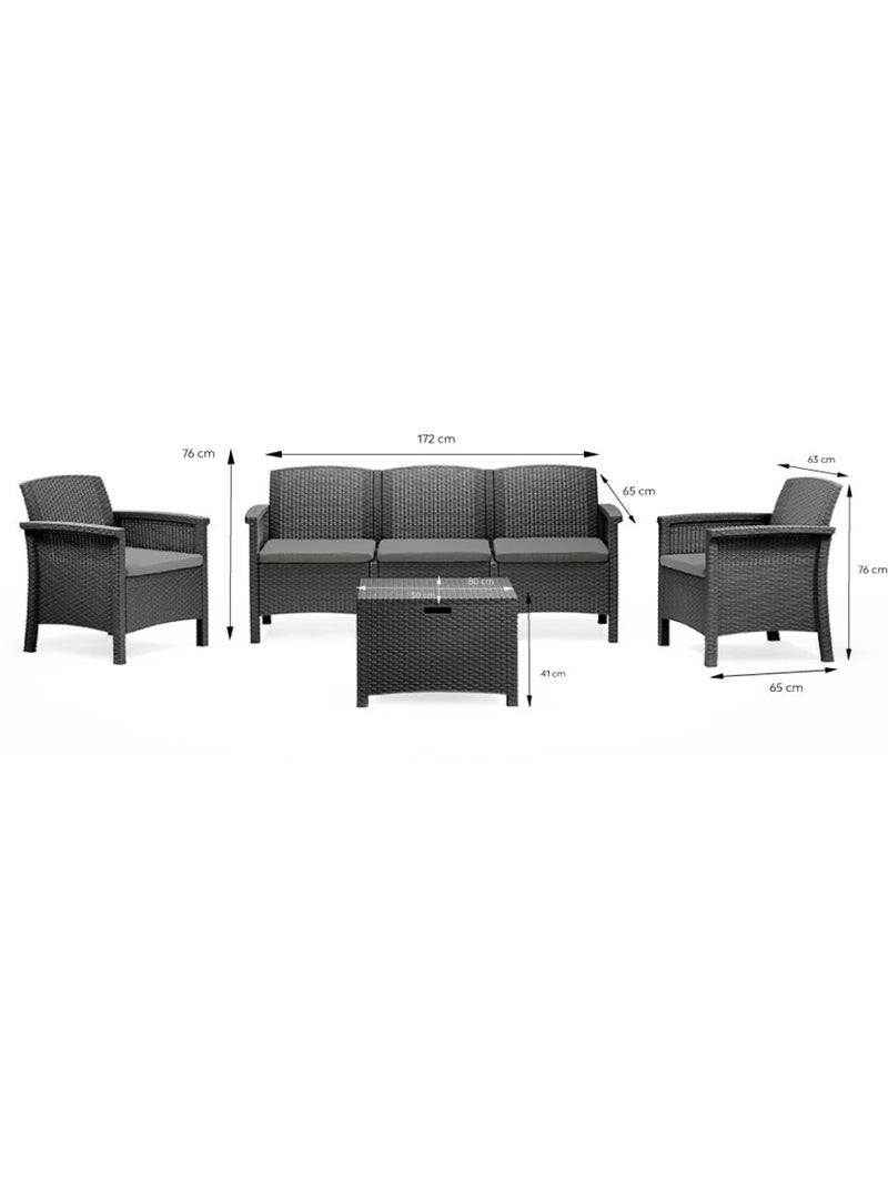 MANIZA Salon de jardin 5 places effet résine tressée gris anthracite avec table basse Gris - Kiabi