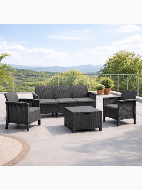 MANIZA Salon de jardin 5 places effet résine tressée gris anthracite avec table basse - Kiabi