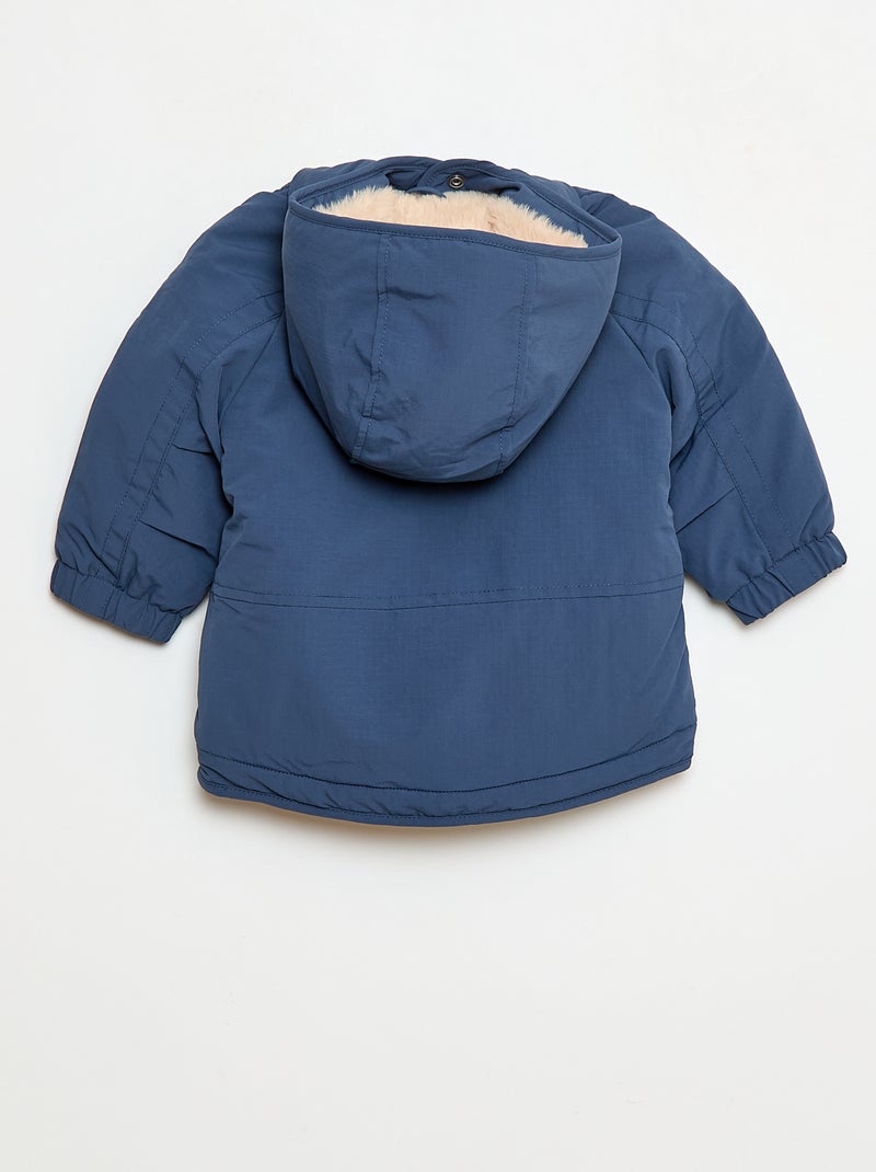 Manteau à capuche doublé fausse fourrure Bleu - Kiabi