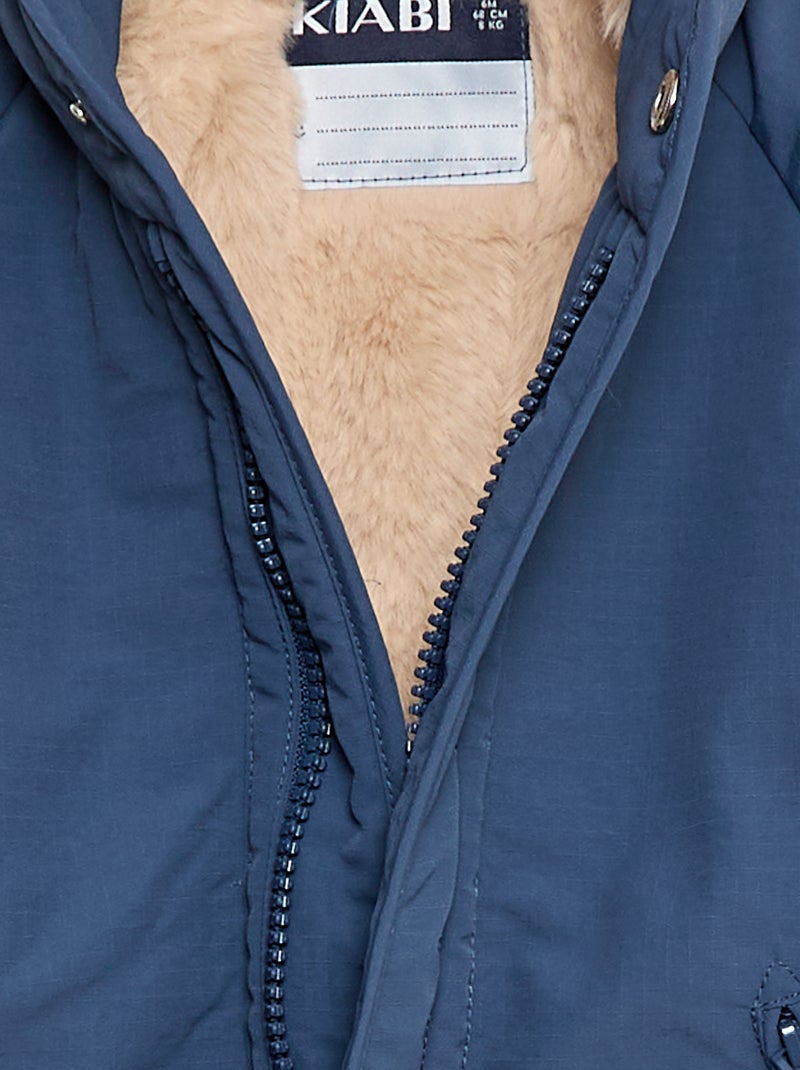 Manteau à capuche doublé fausse fourrure Bleu - Kiabi