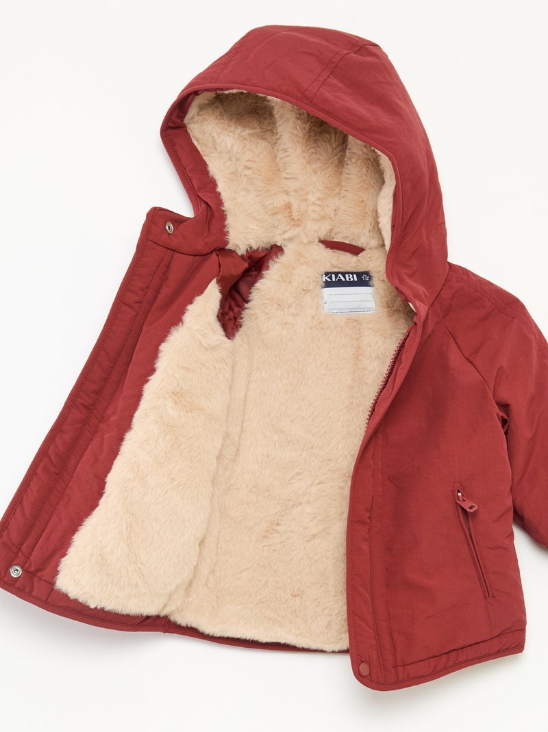 Manteau à capuche doublé fausse fourrure Rouge - Kiabi