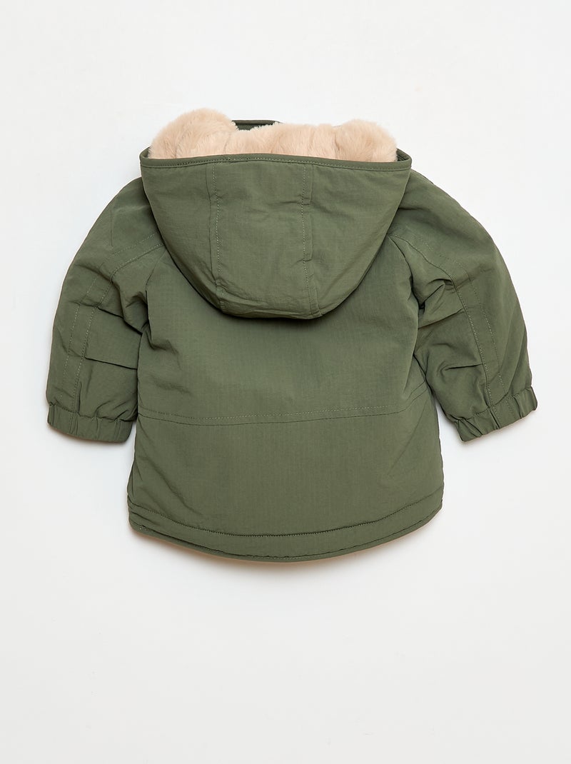 Manteau à capuche doublé fausse fourrure Vert - Kiabi