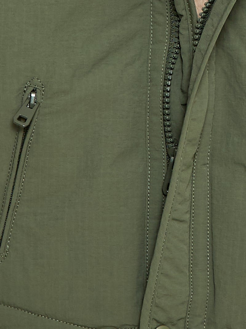 Manteau à capuche doublé fausse fourrure Vert - Kiabi