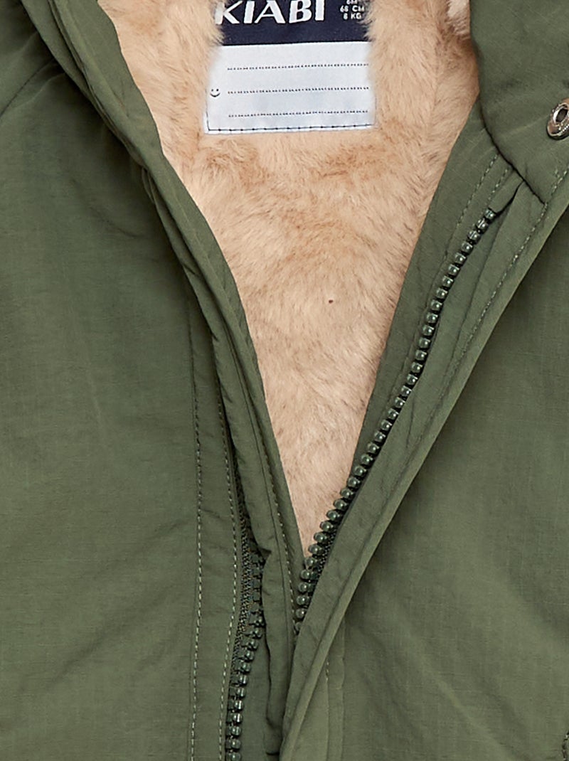 Manteau à capuche doublé fausse fourrure Vert - Kiabi