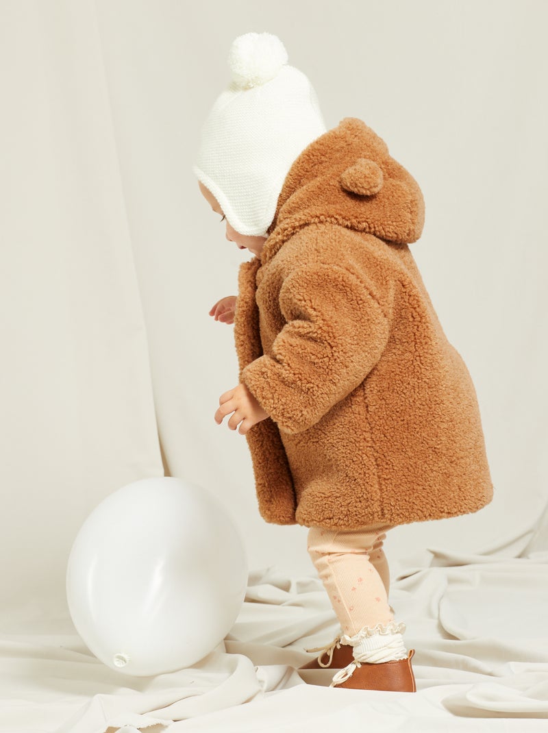 Manteau à capuche effet moutonné Marron - Kiabi