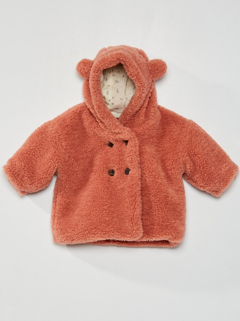 Manteau à capuche effet moutonné Rose - Kiabi