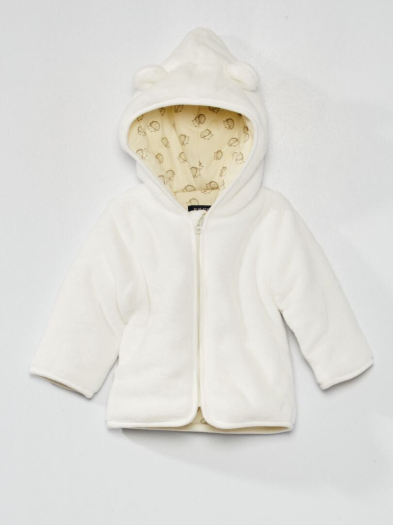 Manteau à capuche en doudou Blanc - Kiabi