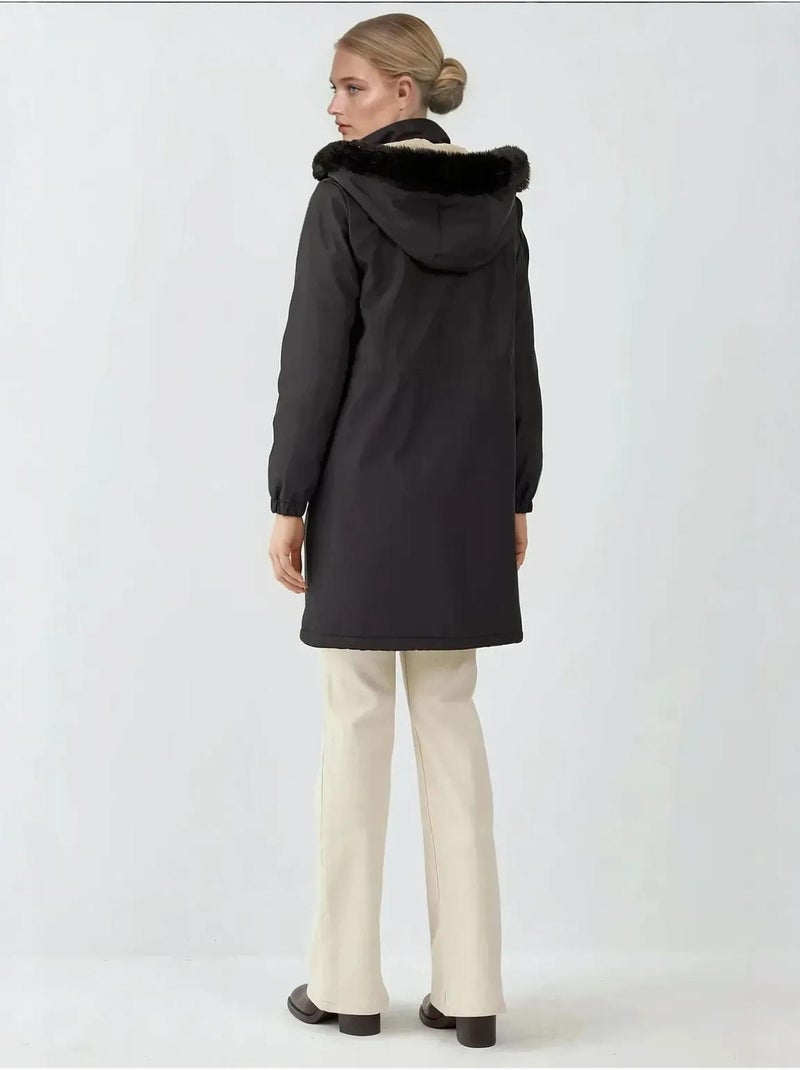 Manteau à capuche en fausse fourrure bdart Noir - Kiabi