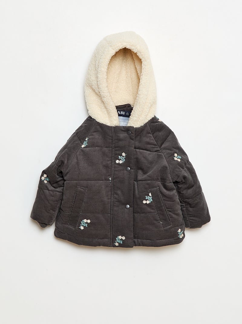 Manteau à capuche en velours Gris Bébé fille Kiabi