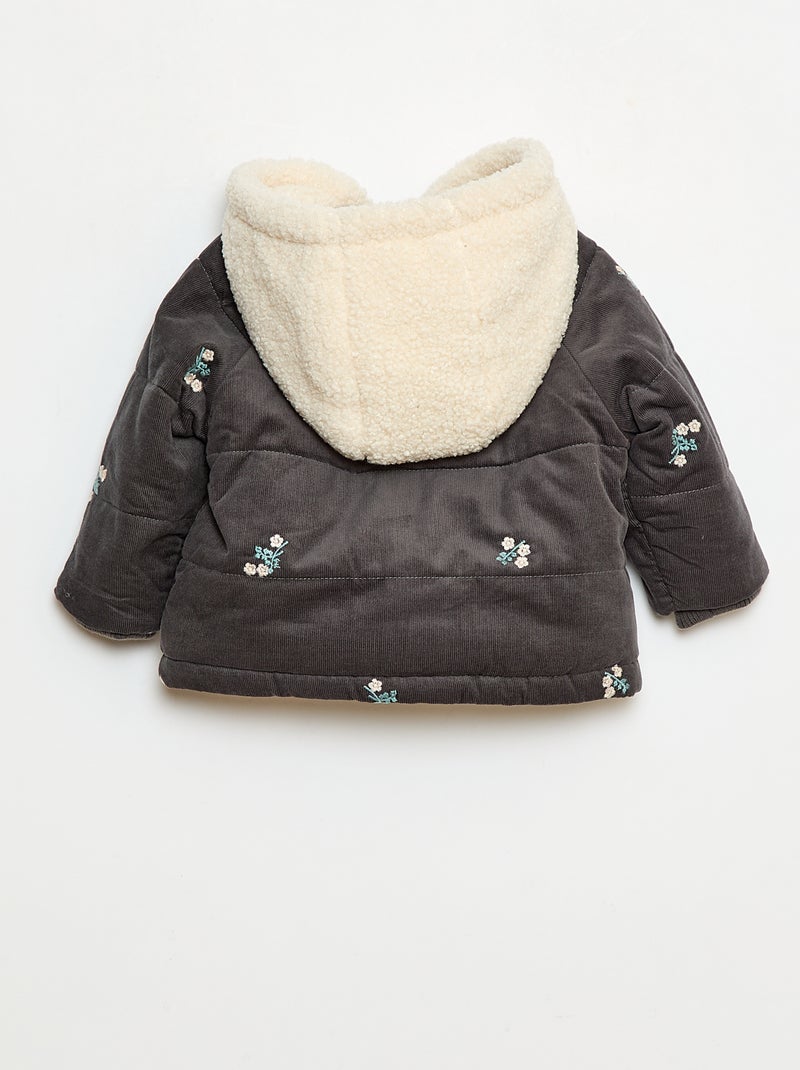 Manteau à capuche en velours Gris - Kiabi