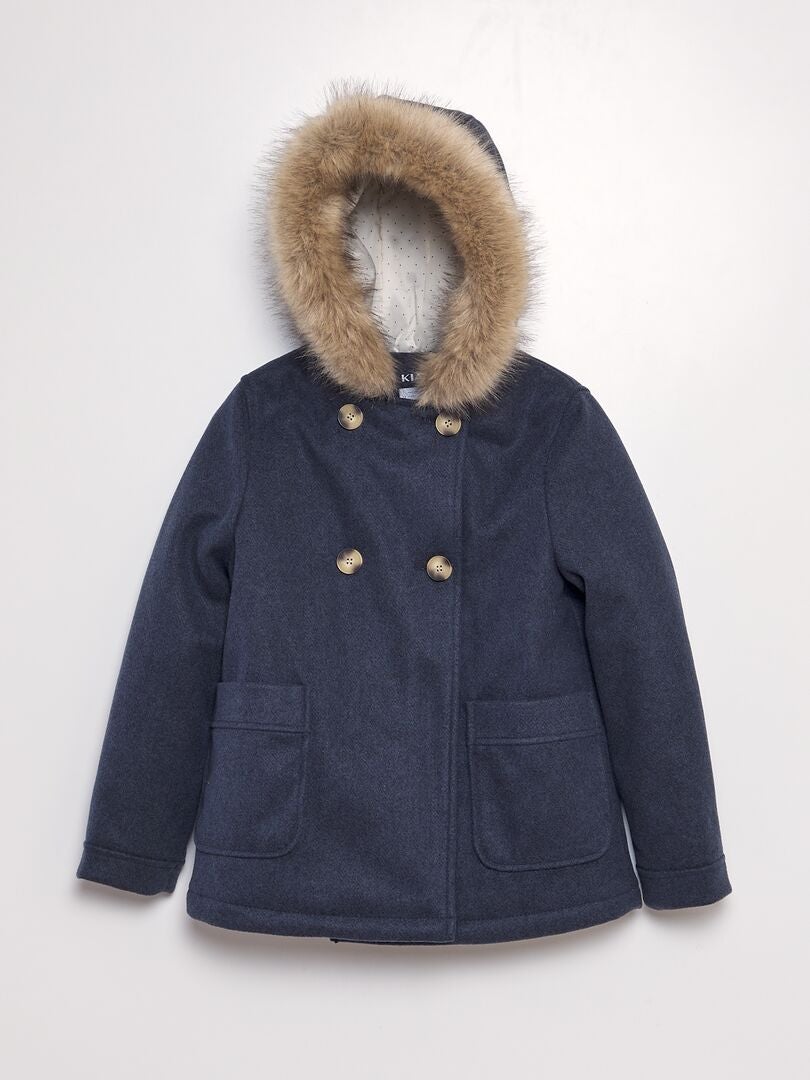 Manteau à capuche façon lainage Bleu marine - Kiabi