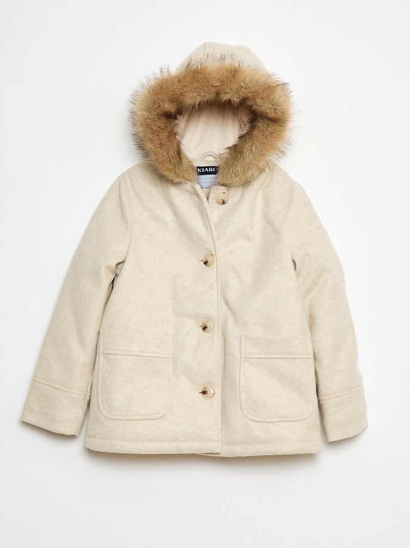 Manteau à capuche façon laine Beige Fille Kiabi