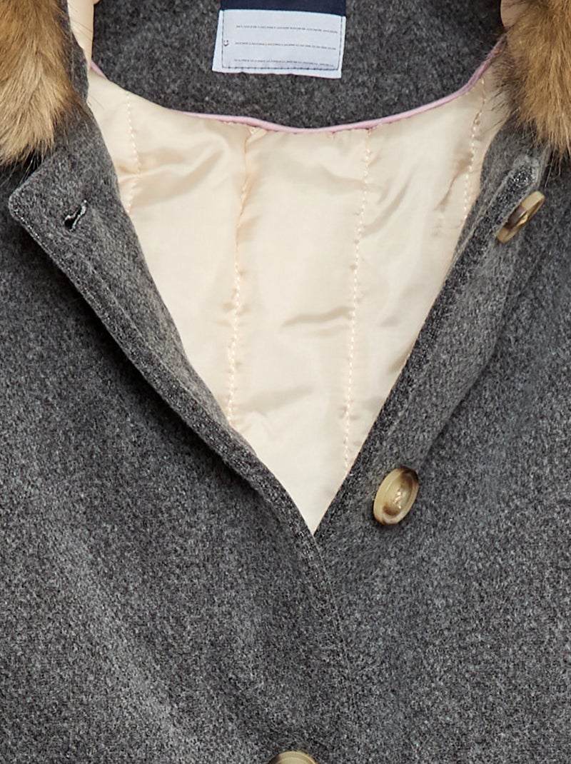 Manteau à capuche façon laine Gris - Kiabi