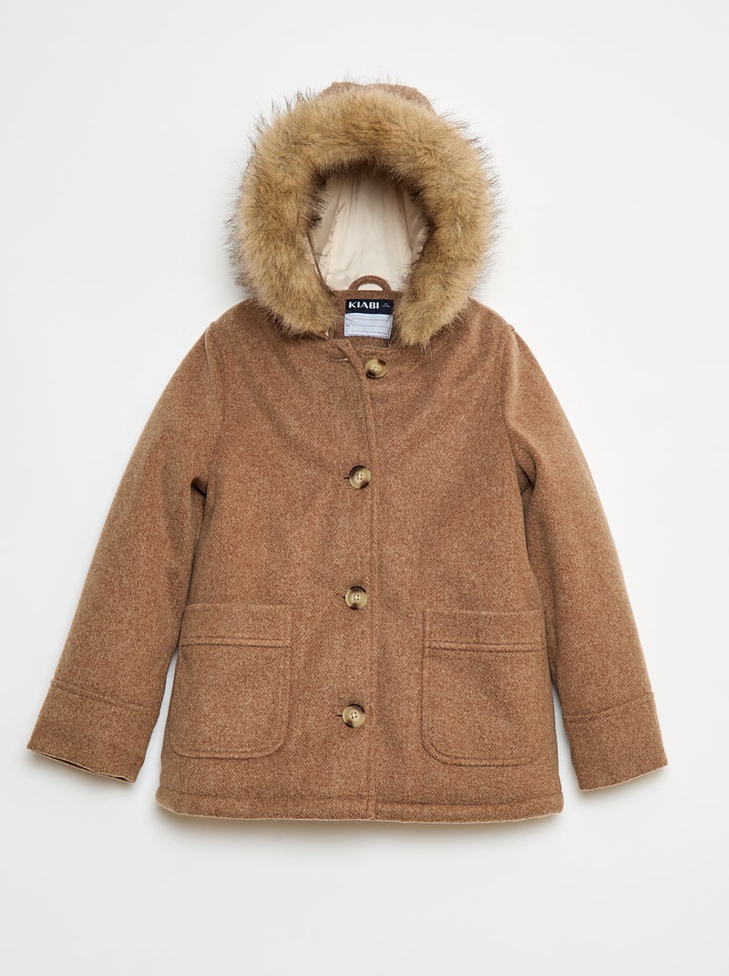 Manteau à capuche façon laine Marron Fille Kiabi