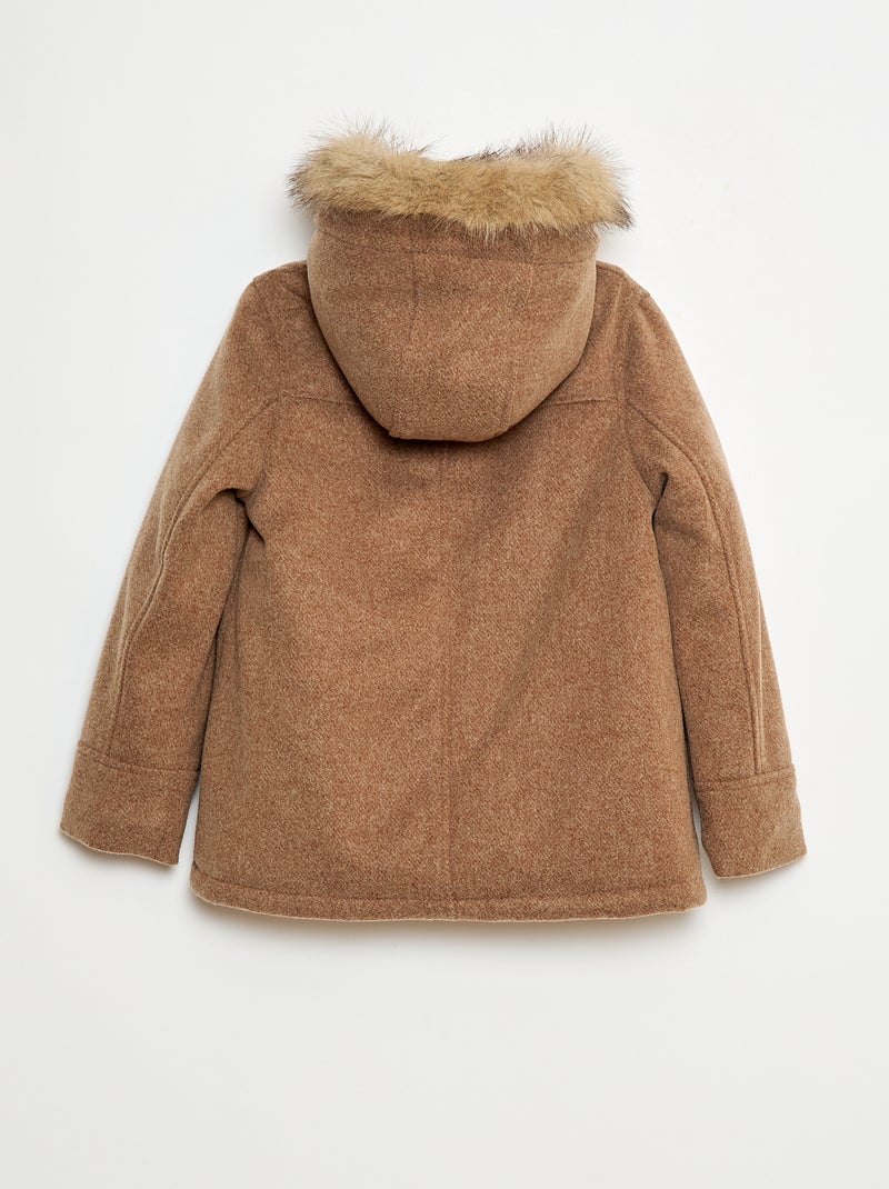 Manteau à capuche façon laine Marron - Kiabi