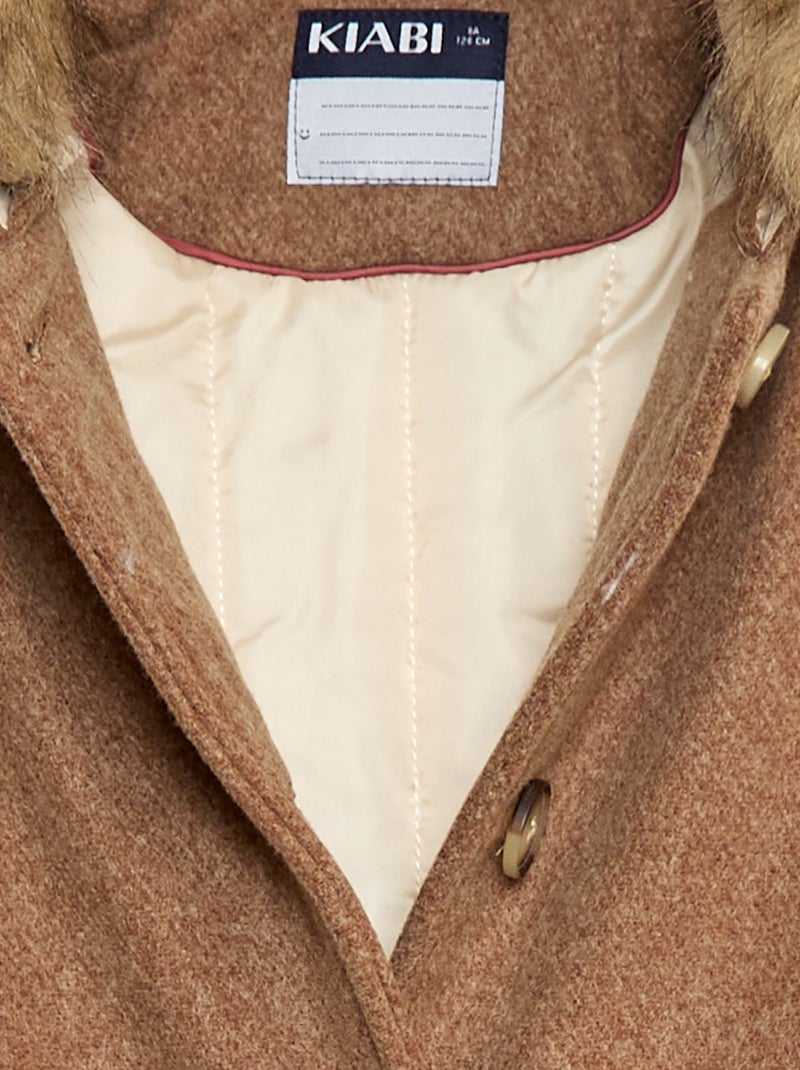 Manteau à capuche façon laine Marron - Kiabi