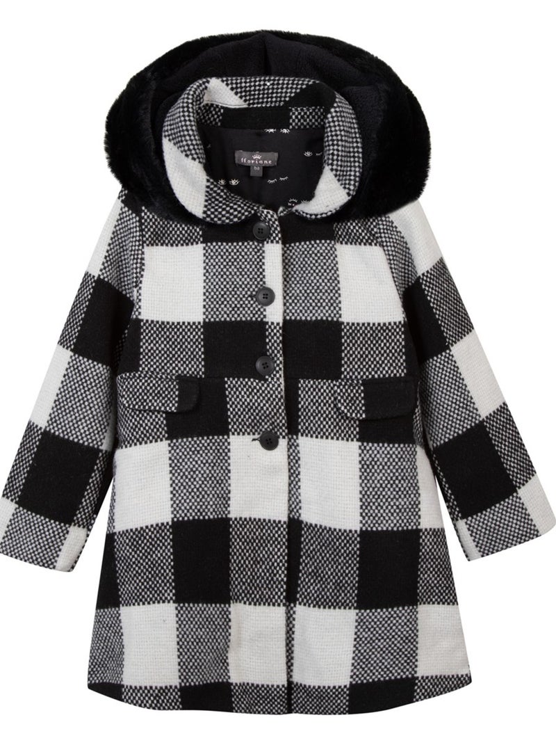 Manteau À Carreaux Avec Capuche 'floriane' Noir - Kiabi