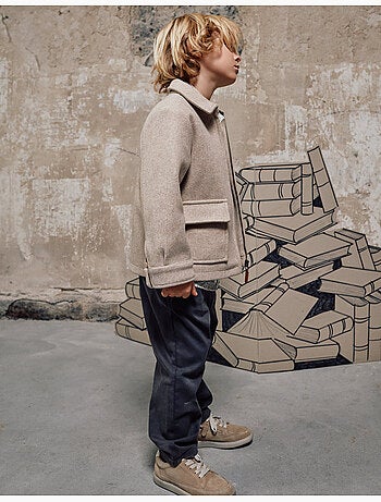 Manteau à effet laine avec fermeture éclair B&S