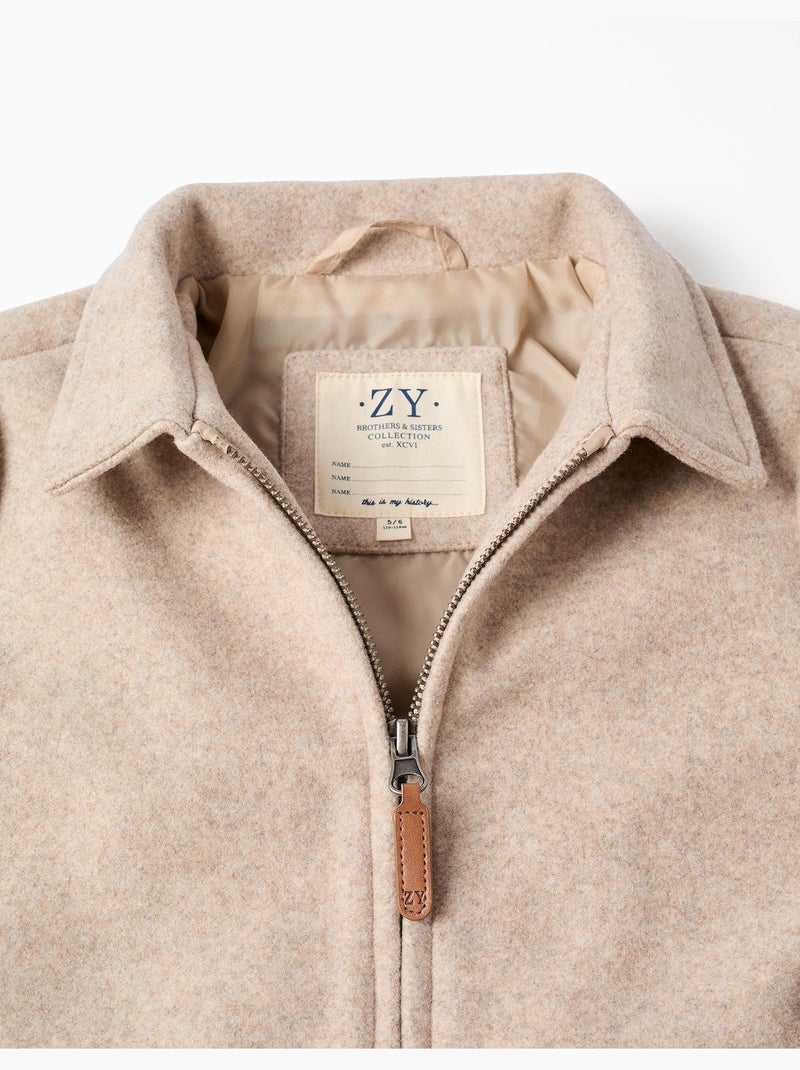 Manteau à effet laine avec fermeture éclair B&S Beige clair - Kiabi