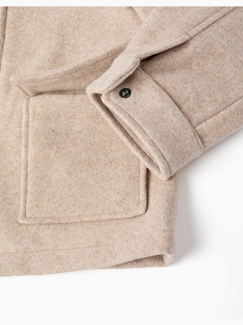 Manteau à effet laine avec fermeture éclair B&S Beige clair - Kiabi