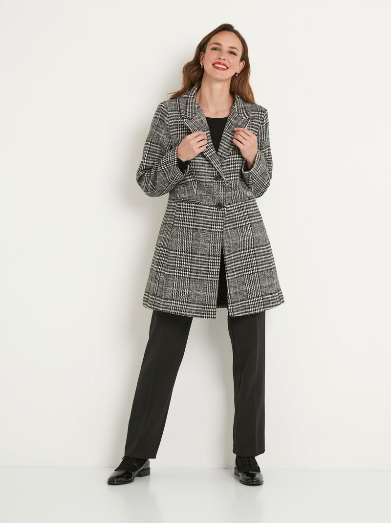 Manteau aspect lainage mi long col tailleur Multicolore - Kiabi