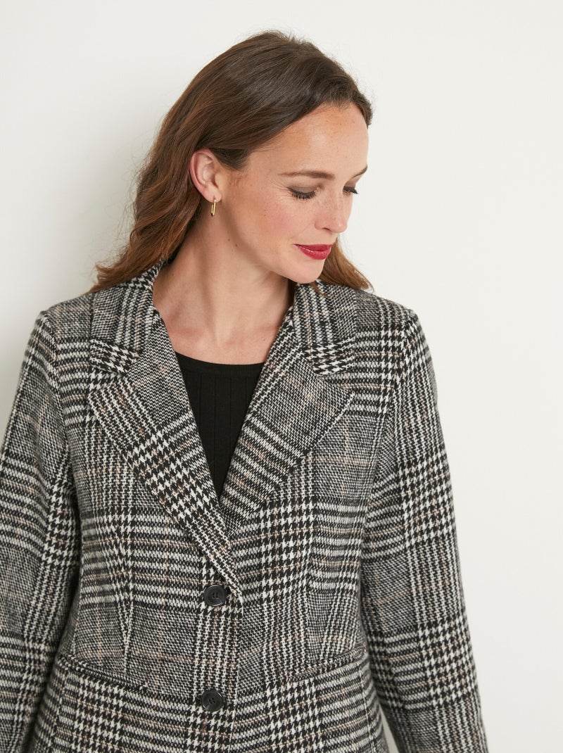 Manteau aspect lainage mi long col tailleur Multicolore - Kiabi