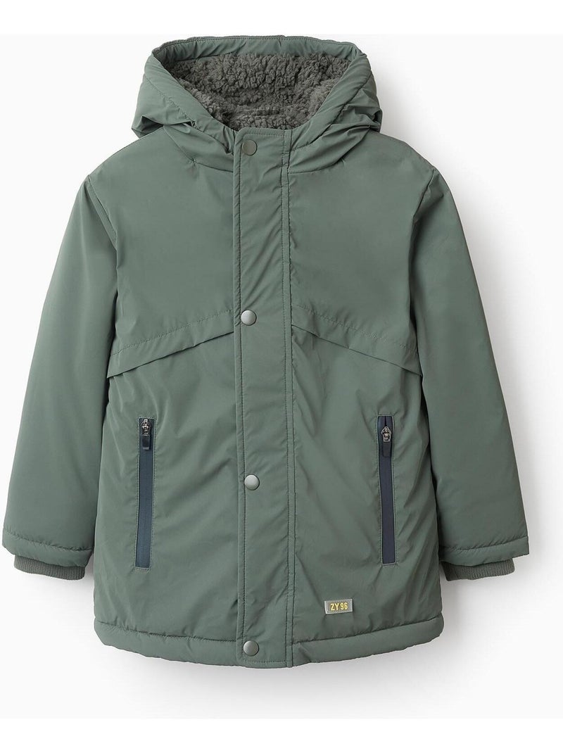 Manteau avec capuche, doublure sherpa ART ATTACK Vert foncé - Kiabi