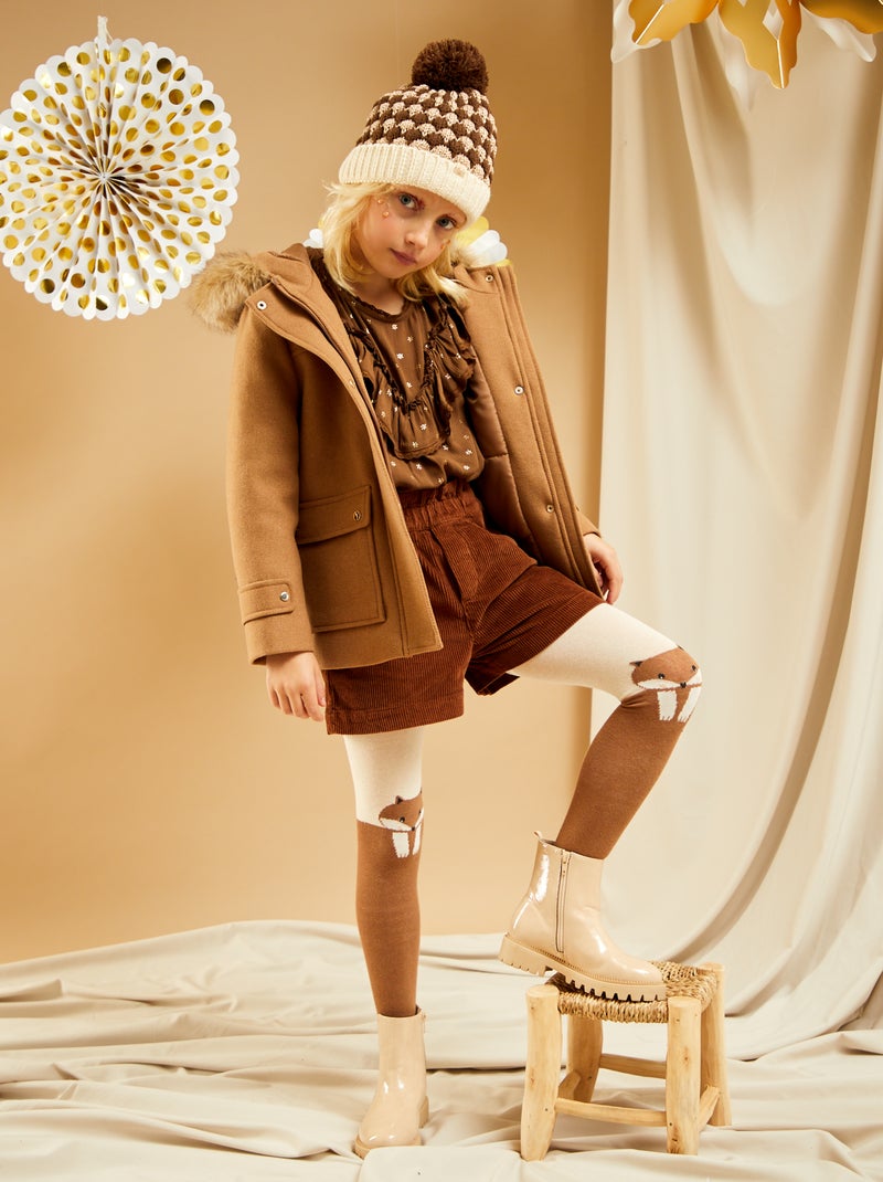 Manteau avec capuche en fausse fourrure Beige - Kiabi