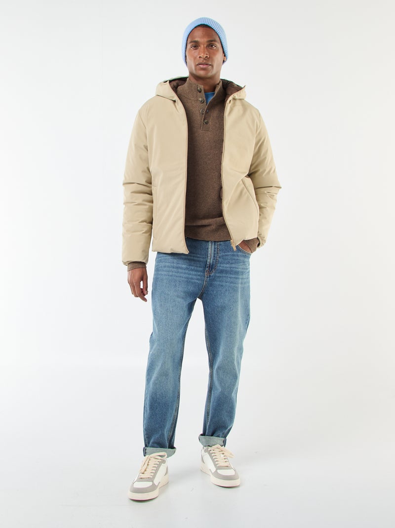 Manteau avec col montant à capuche avec doublure satinée Beige - Kiabi