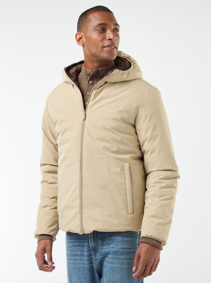Manteau avec col montant à capuche avec doublure satinée Beige - Kiabi