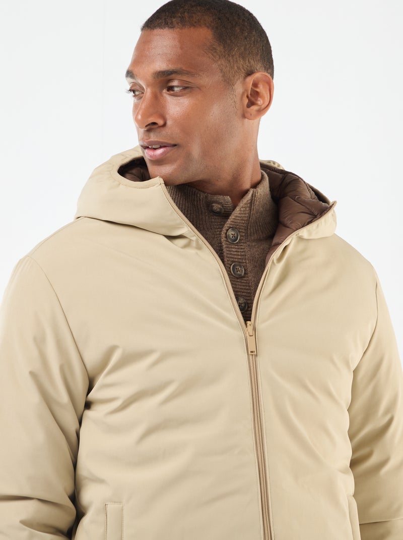 Manteau avec col montant à capuche avec doublure satinée Beige - Kiabi