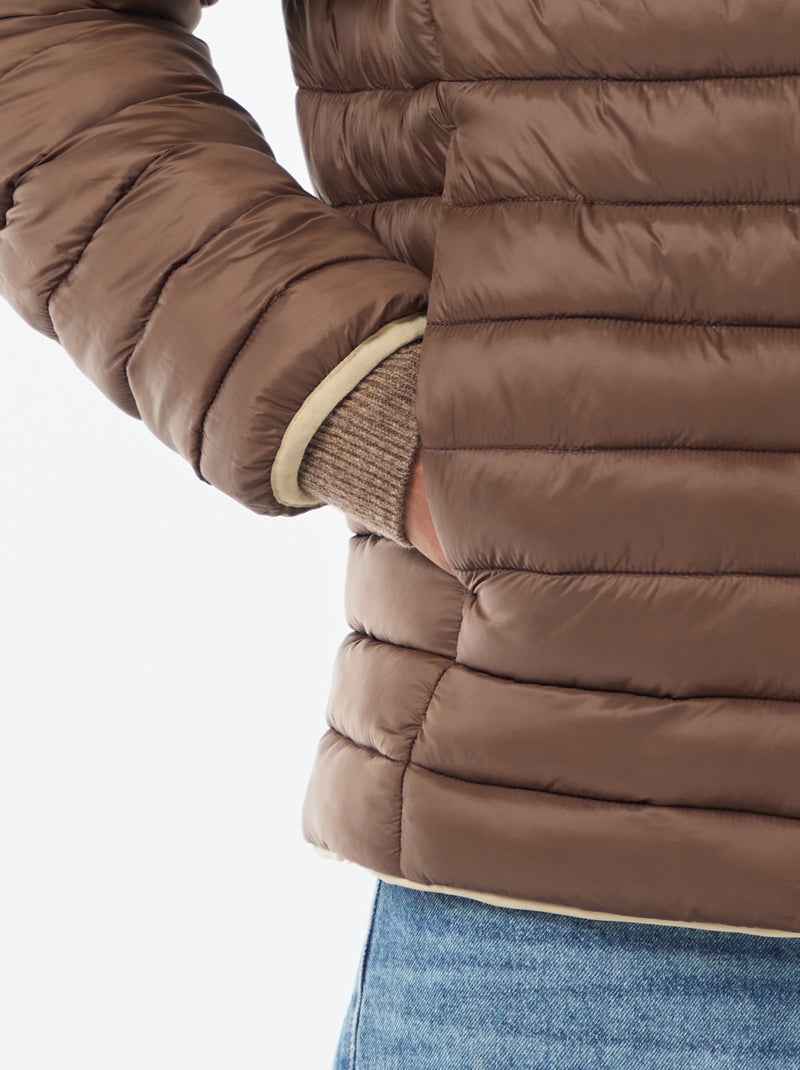 Manteau avec col montant à capuche avec doublure satinée Beige - Kiabi